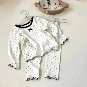 Girls' Loungewear Set - Dot Bow Pajamas