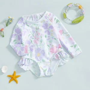 Swimsuit Floral Print Long Sleeve Rash Guard